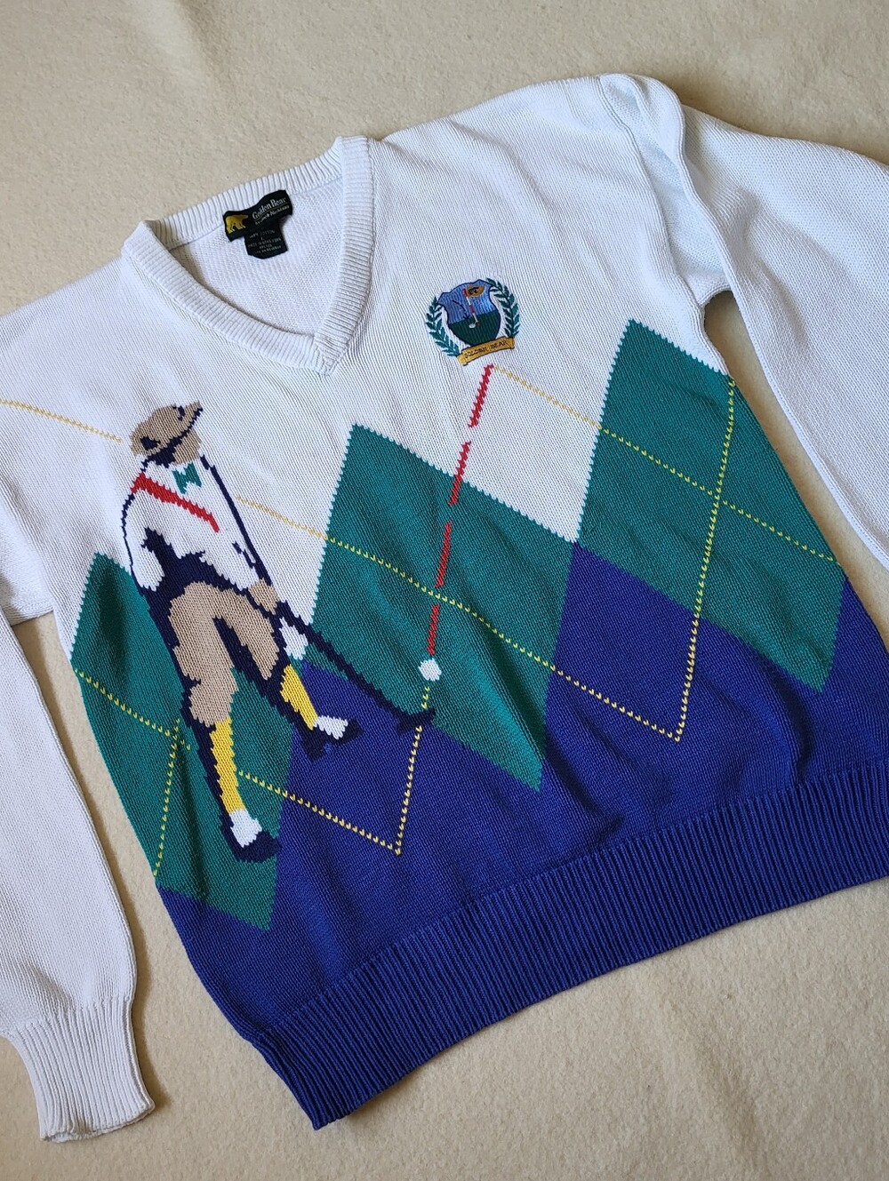 Vintage Golden Bear By Jack Nicklaus Golf Sweater Men's Size Large Cotton Knit - Picture 2 of 14